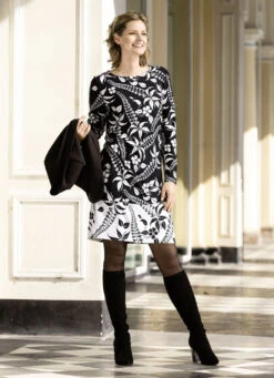 Allover Gemustertes Kleid In Bordüren-Optik