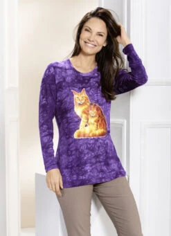 Ausdruckvolles Shirt In 3 Farben -Kleider Mut Verkaufsgeschäft ausdruckvolles shirt in 3 farben farbe lila batik groesse 036