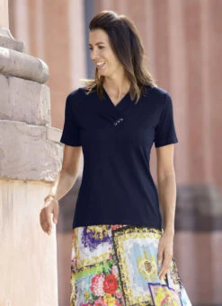 Bezauberndes Shirt Mit Breiter Blende In 3 Farben -Kleider Mut Verkaufsgeschäft bezauberndes shirt mit breiter blende in 3 farben farbe marine groesse 054