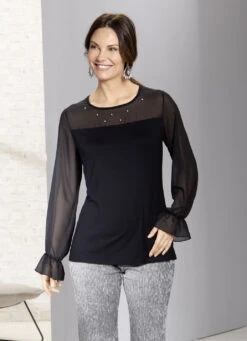 Exzellentes Shirt Mit Chiffon-Verarbeitung -Kleider Mut Verkaufsgeschäft exzellentes shirt mit chiffon verarbeitung farbe schwarz groesse 040 2