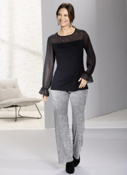 Exzellentes Shirt Mit Chiffon-Verarbeitung -Kleider Mut Verkaufsgeschäft exzellentes shirt mit chiffon verarbeitung farbe schwarz groesse 040 3