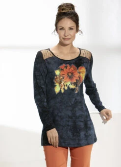 Longshirt Mit Effektvollem Tüll-Einsatz In 2 Farben -Kleider Mut Verkaufsgeschäft longshirt mit effektvollem tuell einsatz in 2 farben farbe anthrazit groesse 056