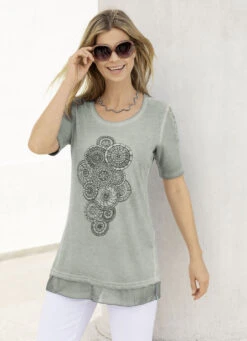 Longshirt Mit Spitzeneinsatz An Den Ärmeln In 3 Farben -Kleider Mut Verkaufsgeschäft longshirt mit spitzeneinsatz an den aermeln in 3 farben farbe khaki groesse m 40 42