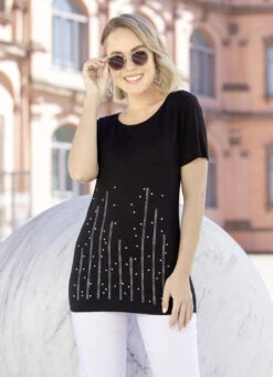 Shirt Mit Aufwendiger Plättchenzier In 2 Farben -Kleider Mut Verkaufsgeschäft shirt mit aufwendiger plaettchenzier in 2 farben farbe schwarz groesse 038