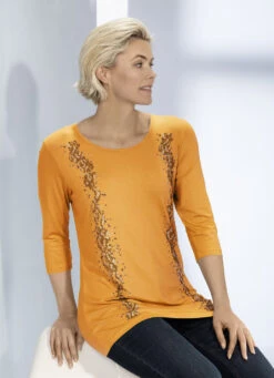 Shirt Mit Strass-und Plättchenzier In 3 Farben -Kleider Mut Verkaufsgeschäft shirt mit strass und plaettchenzier in 3 farben farbe mandarine groesse 048