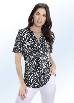 Shirt Mit Zierblende In 2 Farben -Kleider Mut Verkaufsgeschäft shirt mit zierblende in 2 farben farbe schwarz weiss groesse 036